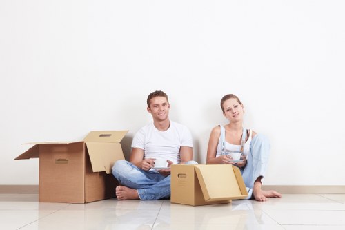 Business relocation planning with labeled boxes and workstations